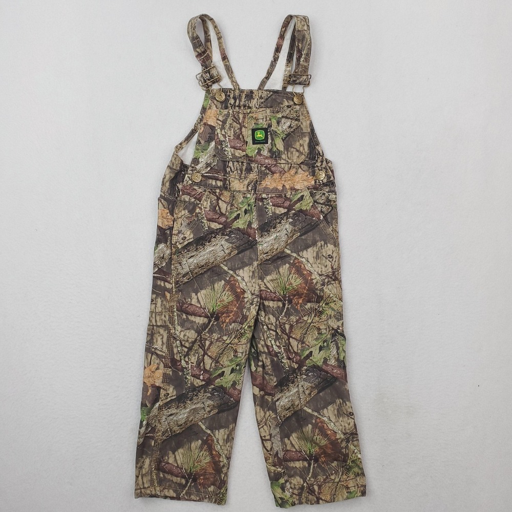 John Deere Overalls Boys 4T Brown Mossy Oak Camo Twill Hunting Farm‎ Pants